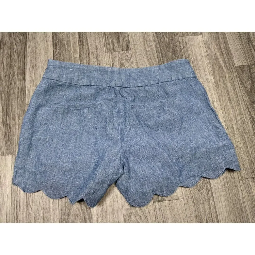 (3/$35) Loft Womens Size 00 Chambray The Riviera Scalloped Hem Pockets‎ Shorts